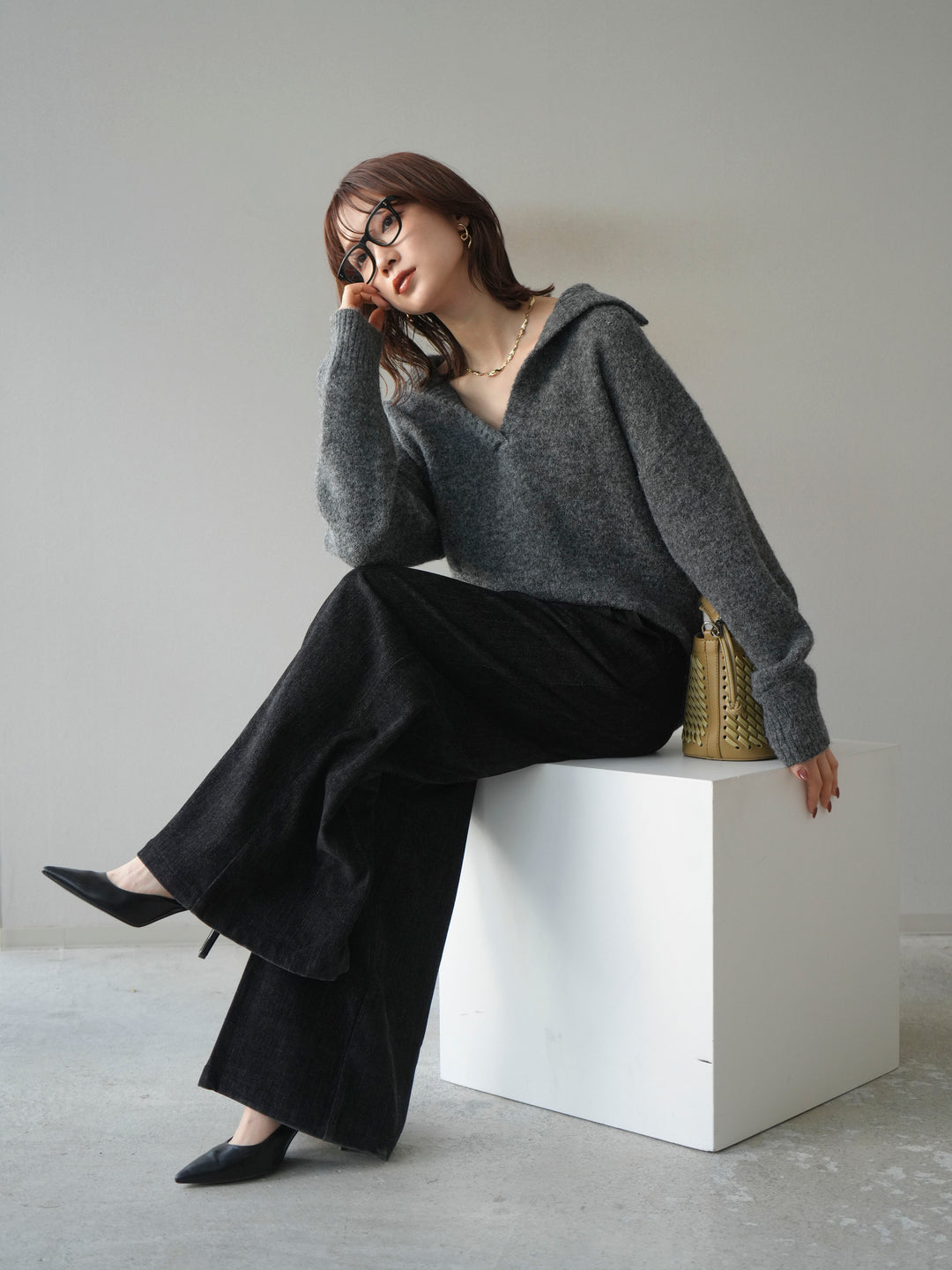 [予約]スキッパーニットプルオーバー/darkgray