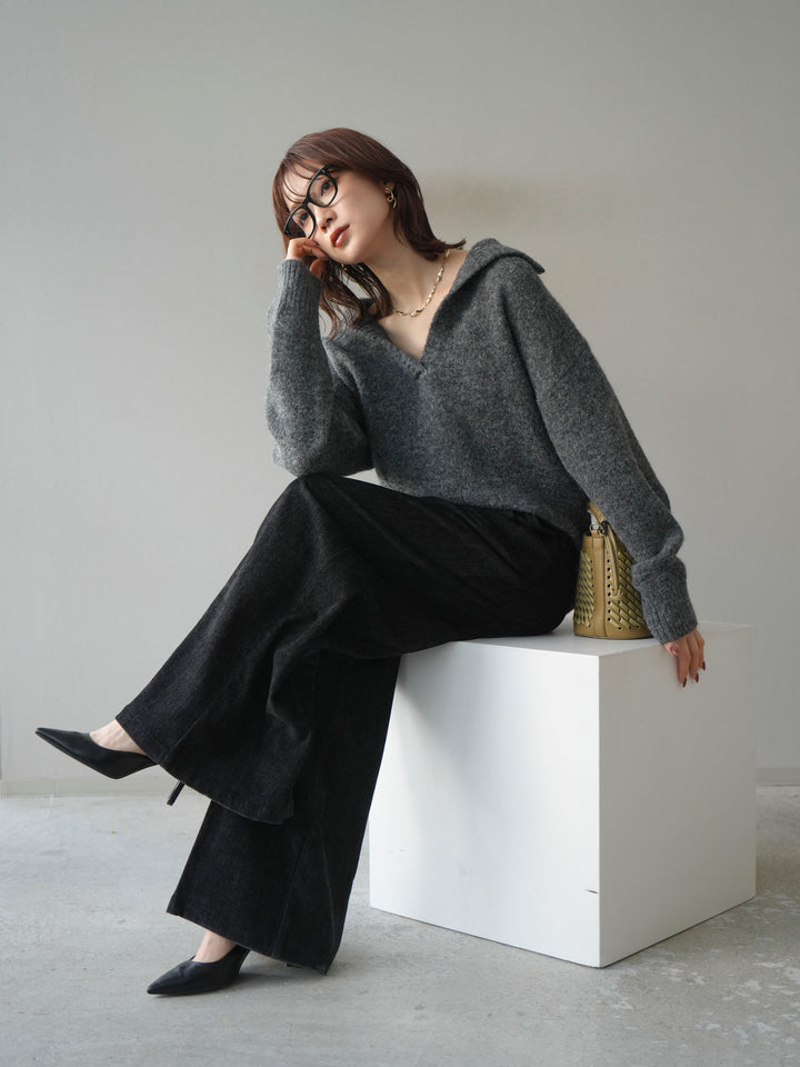 [予約]スキッパーニットプルオーバー/darkgray