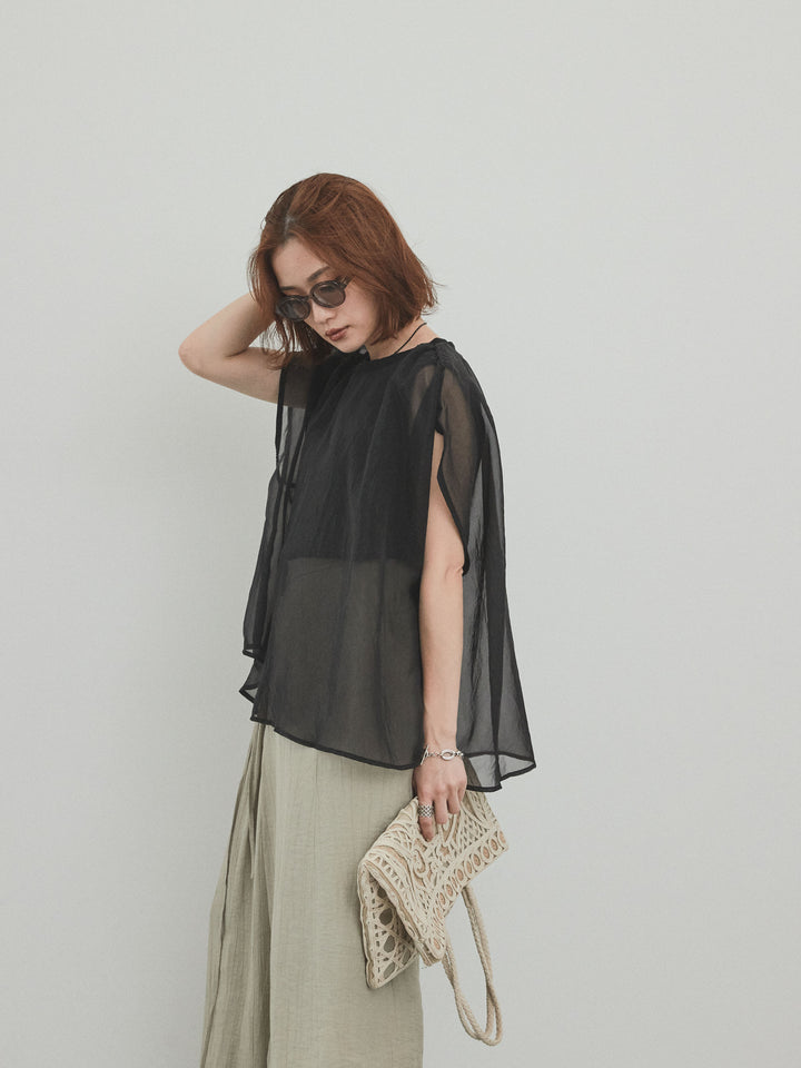 [SET]コンパクトスムースシアーレイヤードトップス+ワッシャーサテンレイヤードスカートパンツ(2set)