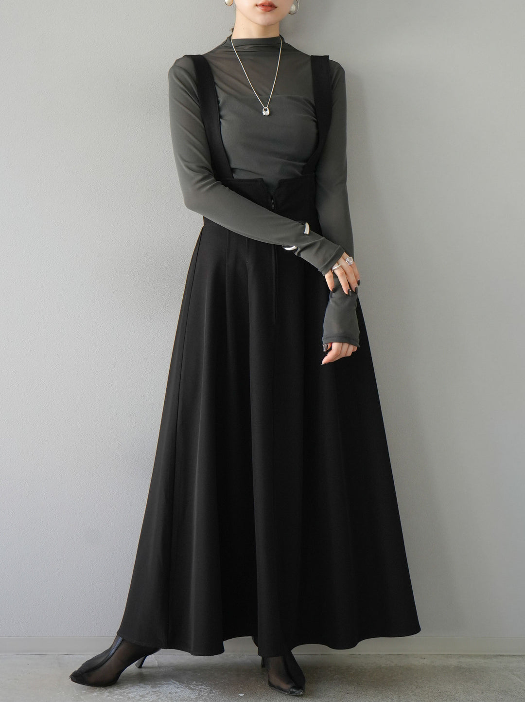 [SET]シアー切替ストレッチ長袖トップス+シアー切替ストレッチトップス(2set)