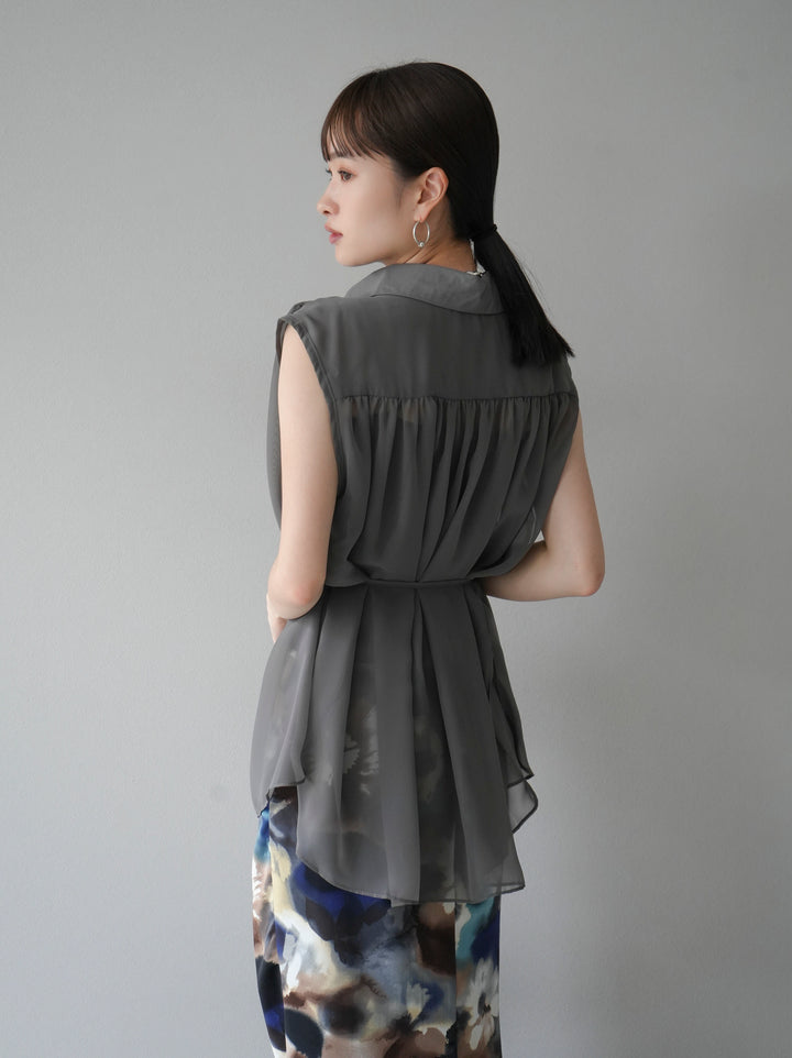 [Pre-order] Sheer No-Sleeve Flare Shirt/Gray