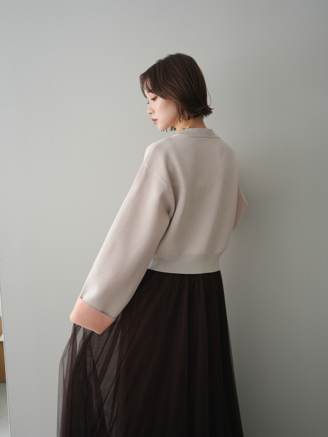 [SET]レーヨンポリダブルフェイスニットカーディガン+チュールボリュームスカート(2set)