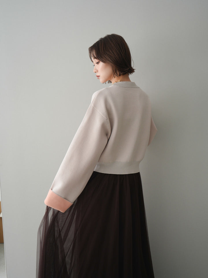 [SET]レーヨンポリダブルフェイスニットカーディガン+チュールボリュームスカート(2set)