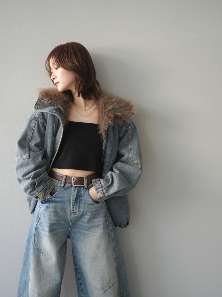 [予約]デニムxファーブルゾン/denimbrown