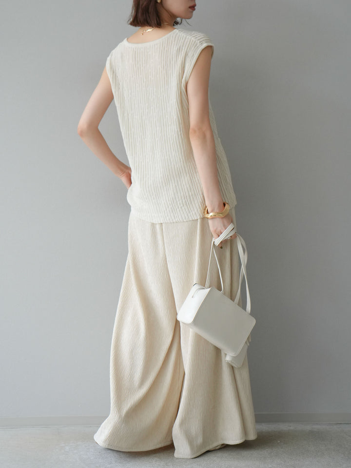 [SET] 波浪夏季針織背心+柳葉寬腿褲（2件套）
