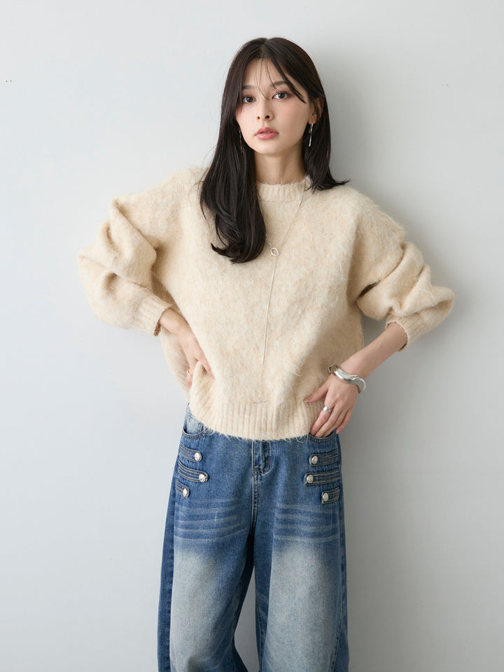 [SET]ソフトシャギーニットプルオーバー+ナポレオンカーブデニム(2set)