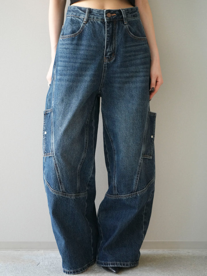 [予約]カーゴデザインコクーンデニムパンツ/navy