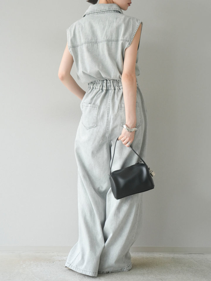 [予約]ポケットデザインデニムオールインワン/グレー