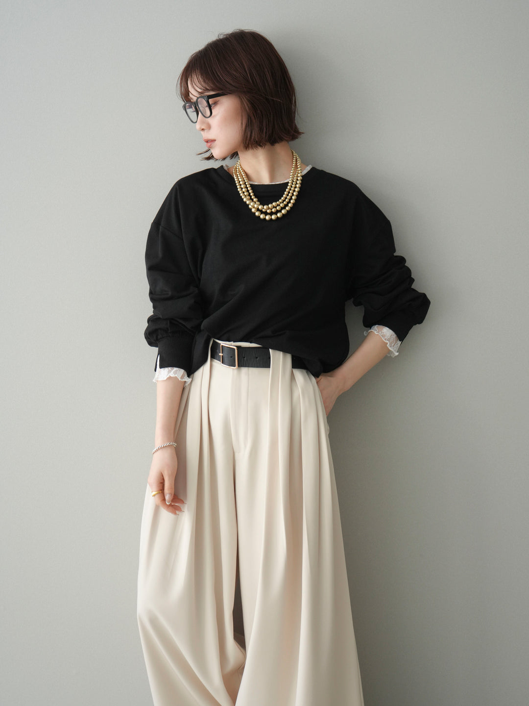 [予約]袖レースカットバルーンプルオーバー/black