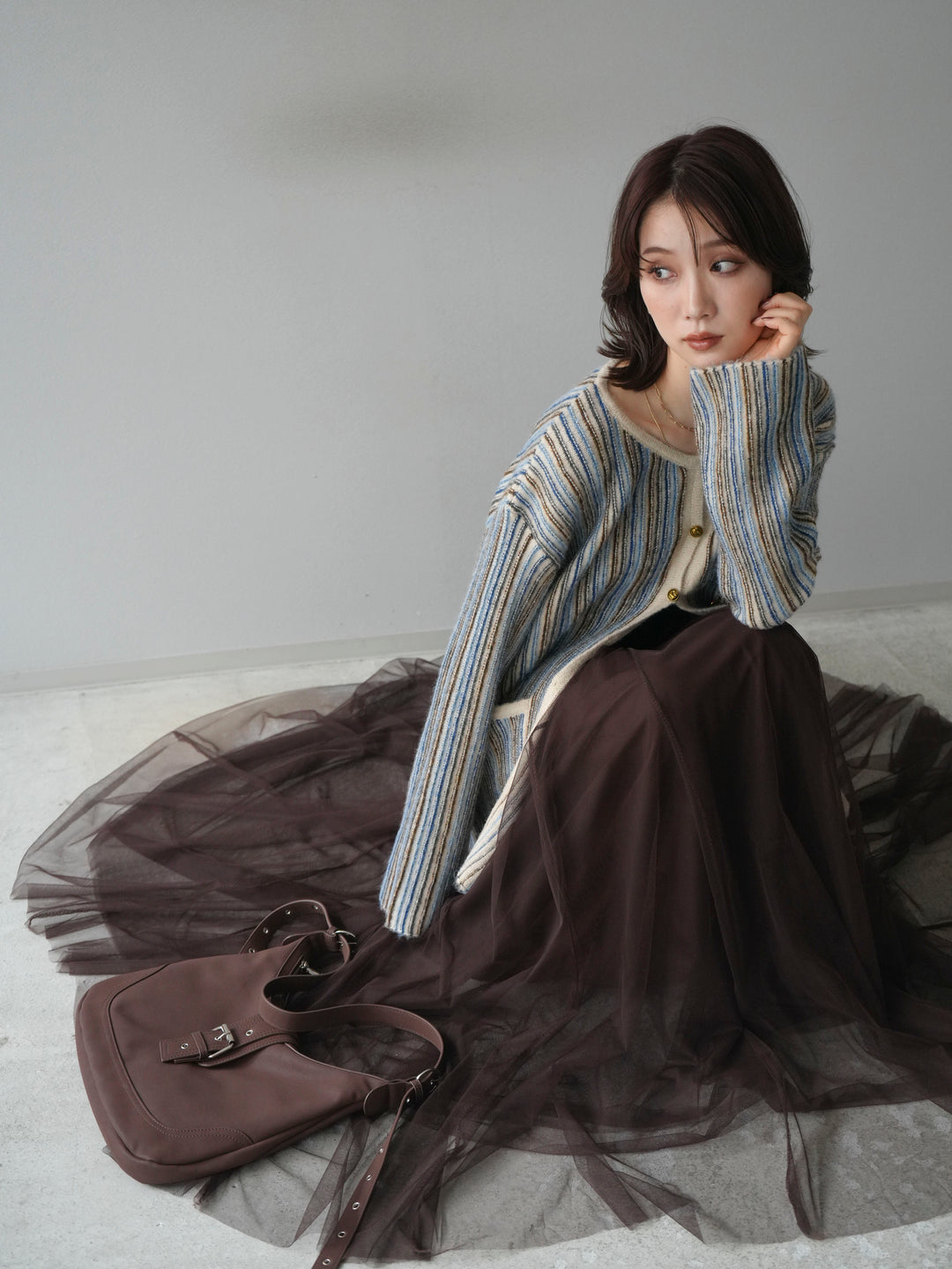 [予約]アンティークボタンストライプニットカーディガン/ivory