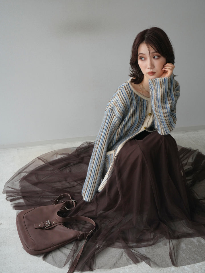 [予約]アンティークボタンストライプニットカーディガン/ivory