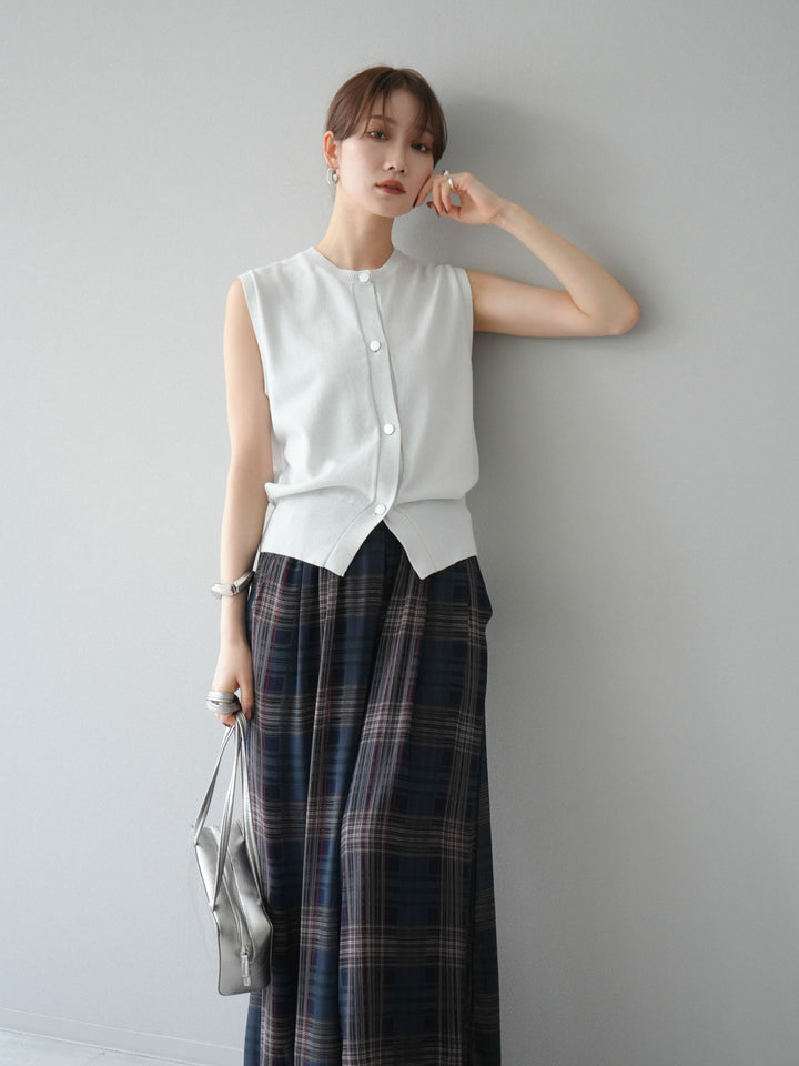 [SET] 金銀絲針織背心 + 透視格紋寬鬆褲 (2 件套)