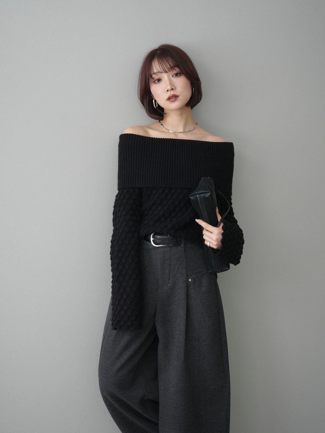 [SET]ポコポコ編みオフショルニットプルオーバー+ポコポコ編みオフショルニットプルオーバー(2set)