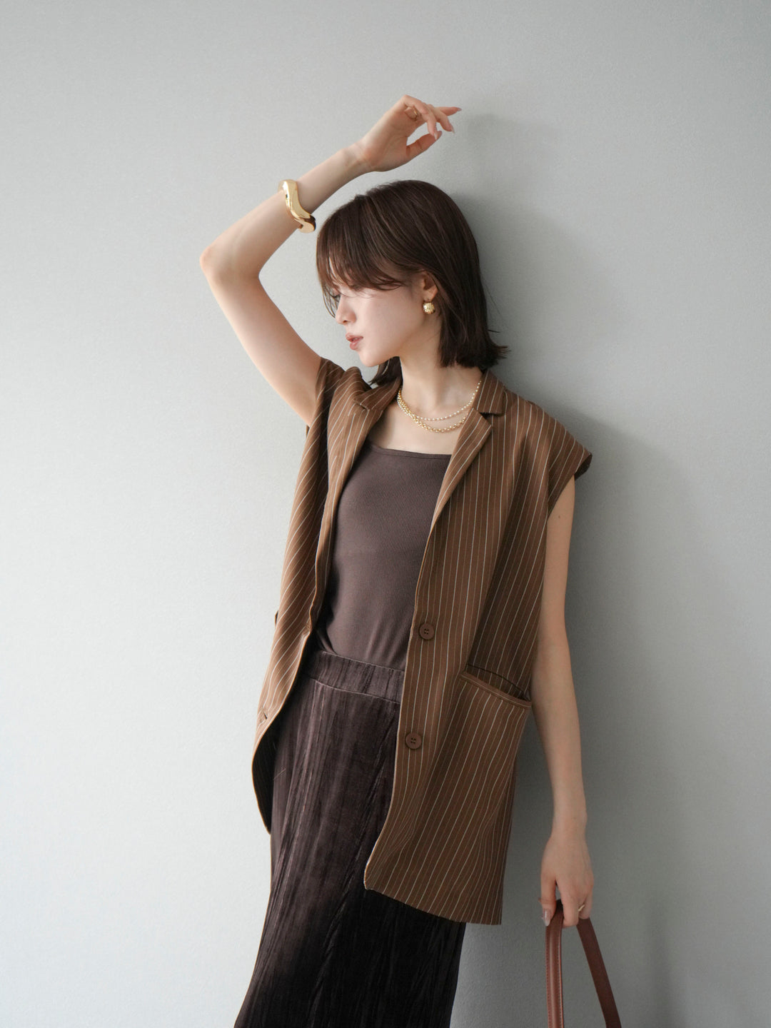 [予約]ヘリンボーンストライプジレ/ブラウン