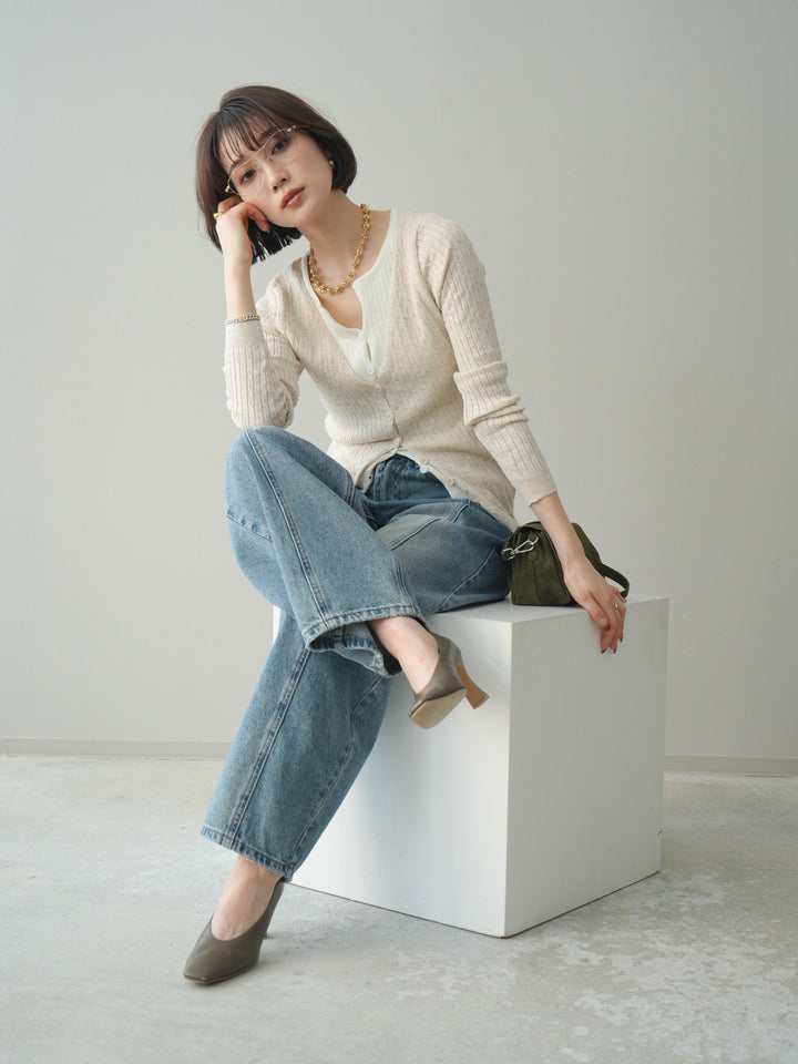 [予約]バイカラーレイヤードニットカーディガン/white