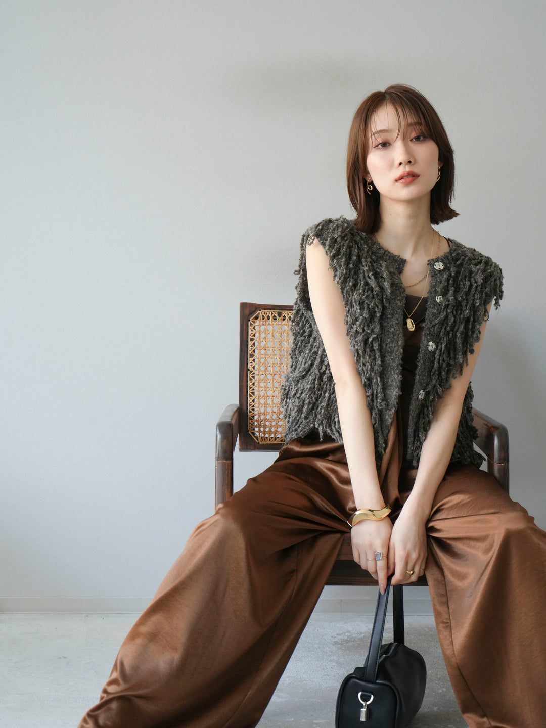 [予約]サテンビスチェオールインワン/ブラウン