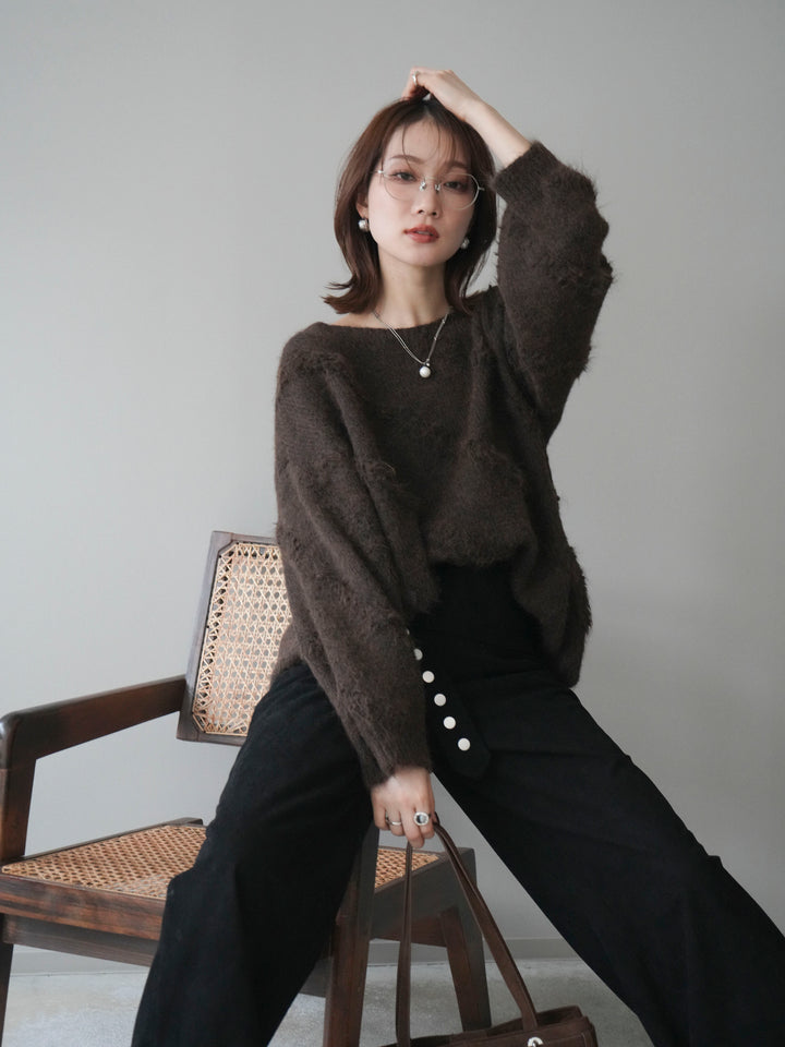 [予約]ブークレラインデザインニットプルオーバー/brown