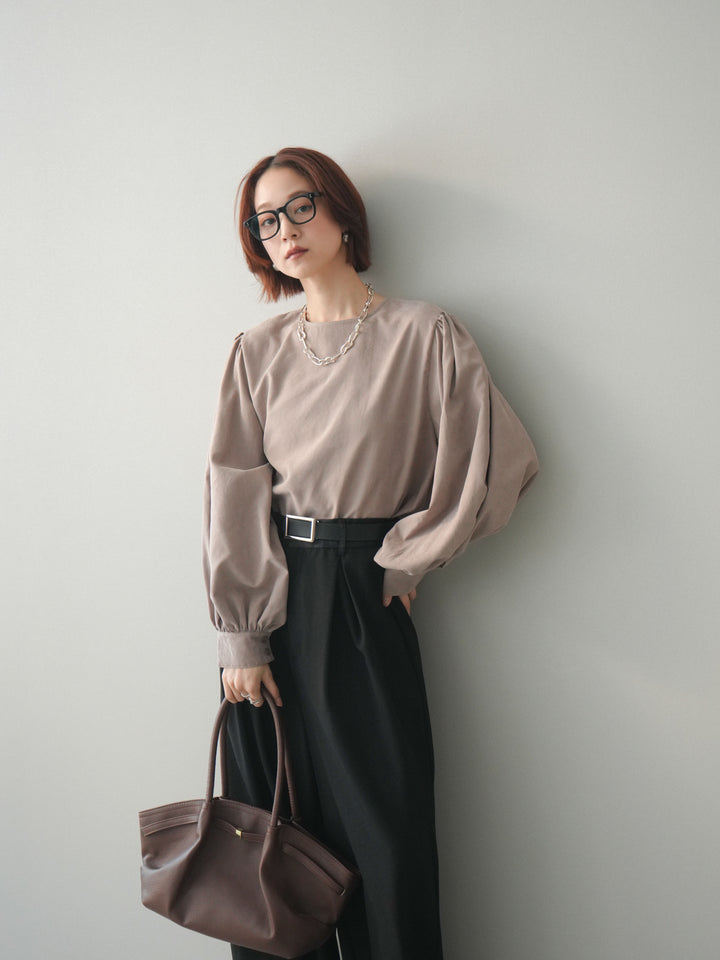 [予約]2WAYピーチスキンボリュームスリーブブラウス/mocha