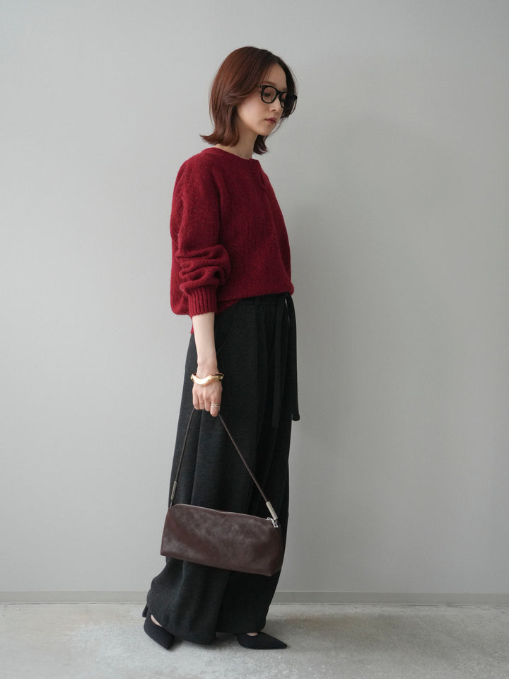 [SET]ツイストネックラメネップヤーンニットプルオーバー+ウエストベルトカーブラインスエットパンツ(2set)