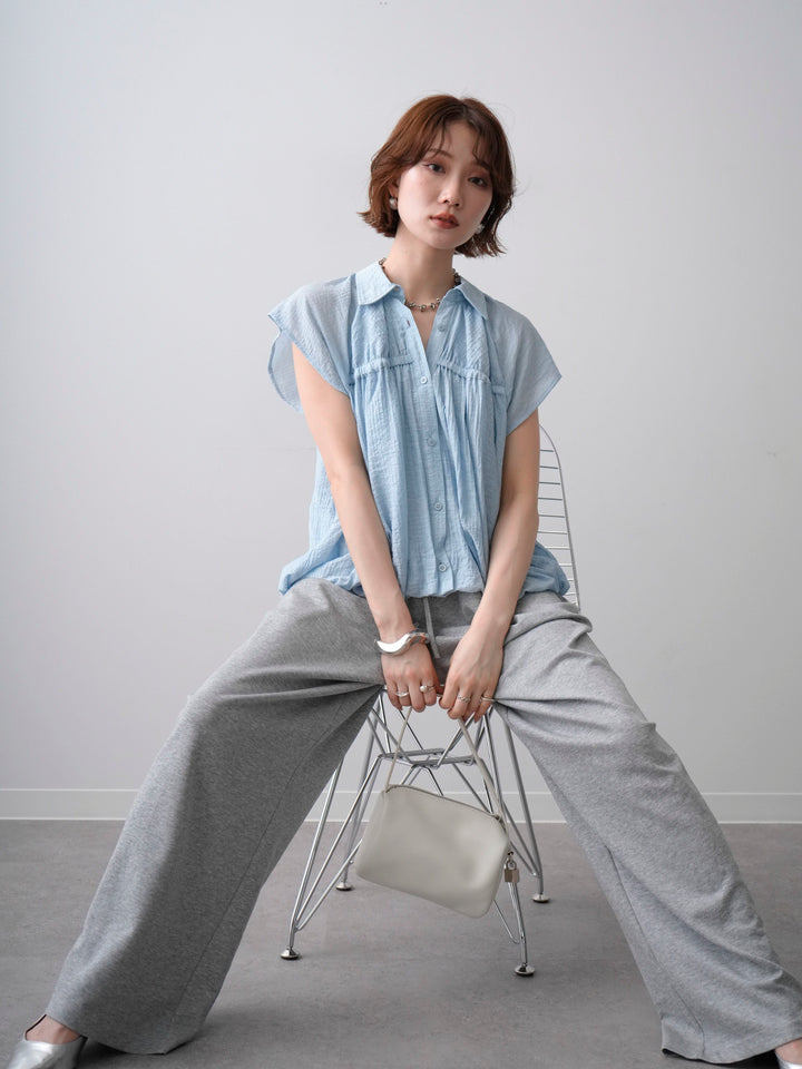 【套裝】褶皺無袖燈籠袖上衣 + 不對稱一觸手手鐲（2 件組）