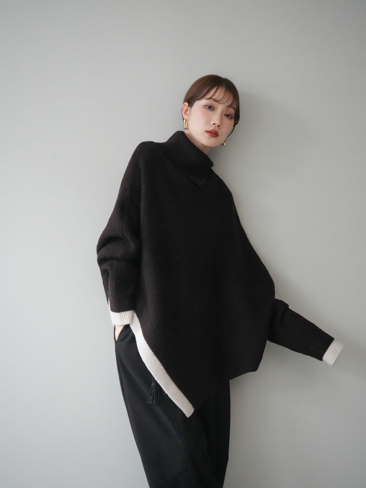 [予約]配色アシンメトリードルマンニットプルオーバー/brown