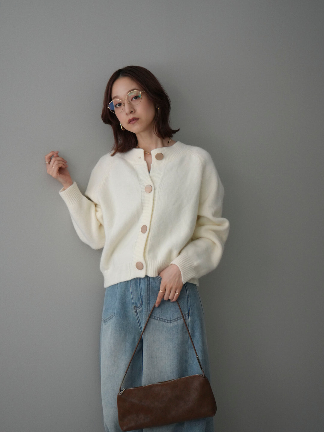 [予約]BIGボタンニットカーディガン/white