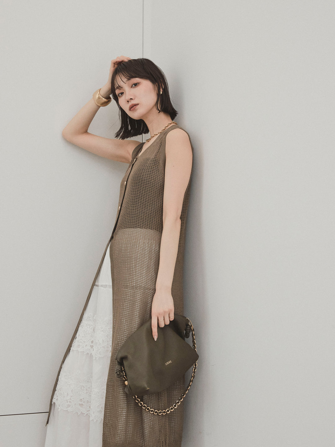 [SET]アソートボタンニットロングジレ+スカラップレースロングスカート(2set)