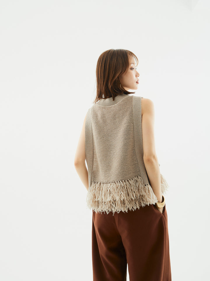 【Allure】[SET]フェザーヤーンニットベスト+ラップデザインタックワイドパンツ(2set)