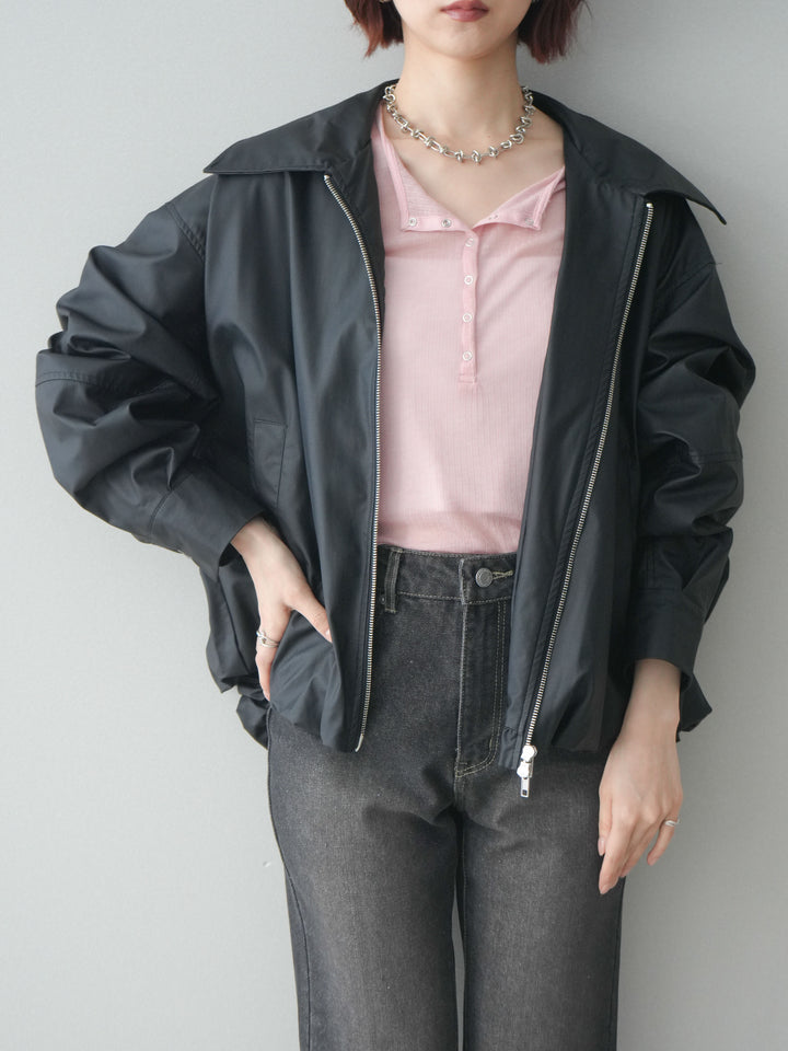 [予約]ウォッシャブルフェイクレザーバルーンジャケット/black
