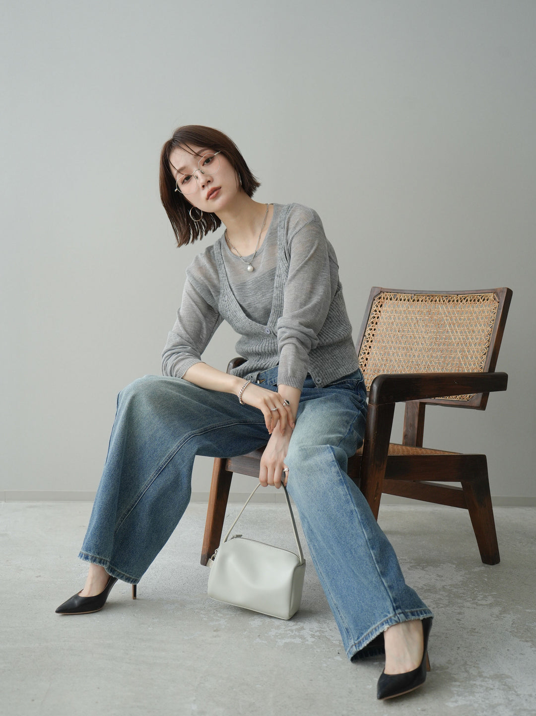 [予約]ビスチェアンサンブルシアーニット/gray