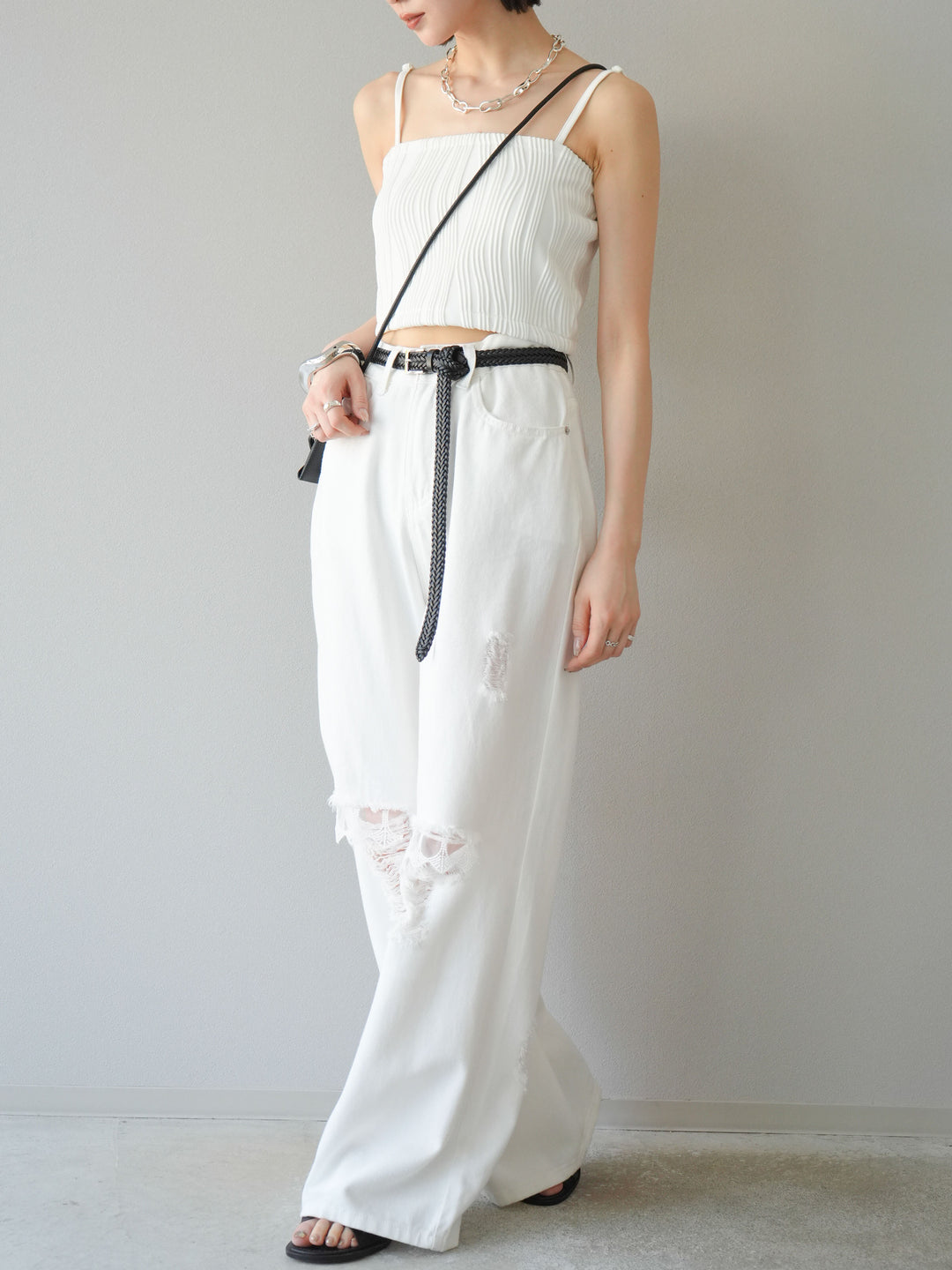 [SET]ウェーブパイピングカップ付ベアキャミソール+ウェーブパイピングカップ付ベアキャミソール(2set)