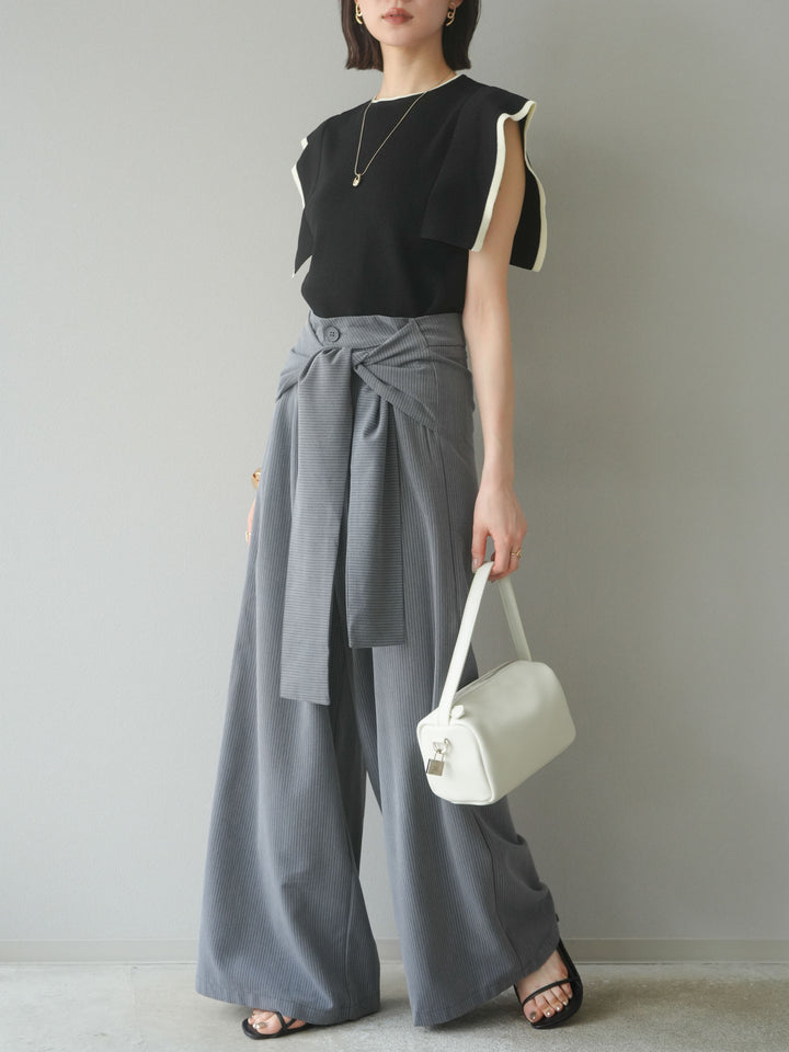 【預購】條紋裹腰寬褲/灰色