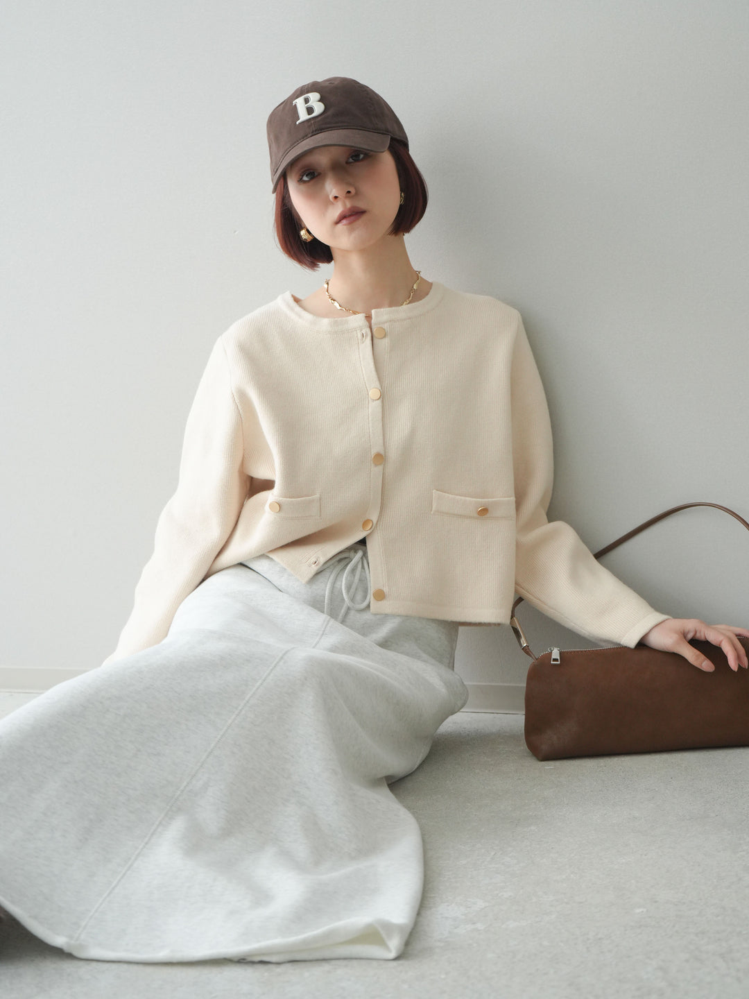 [SET]ゴールドボタンノーカラーニットジャケット+ゴールドボタンノーカラーニットジャケット(2set)