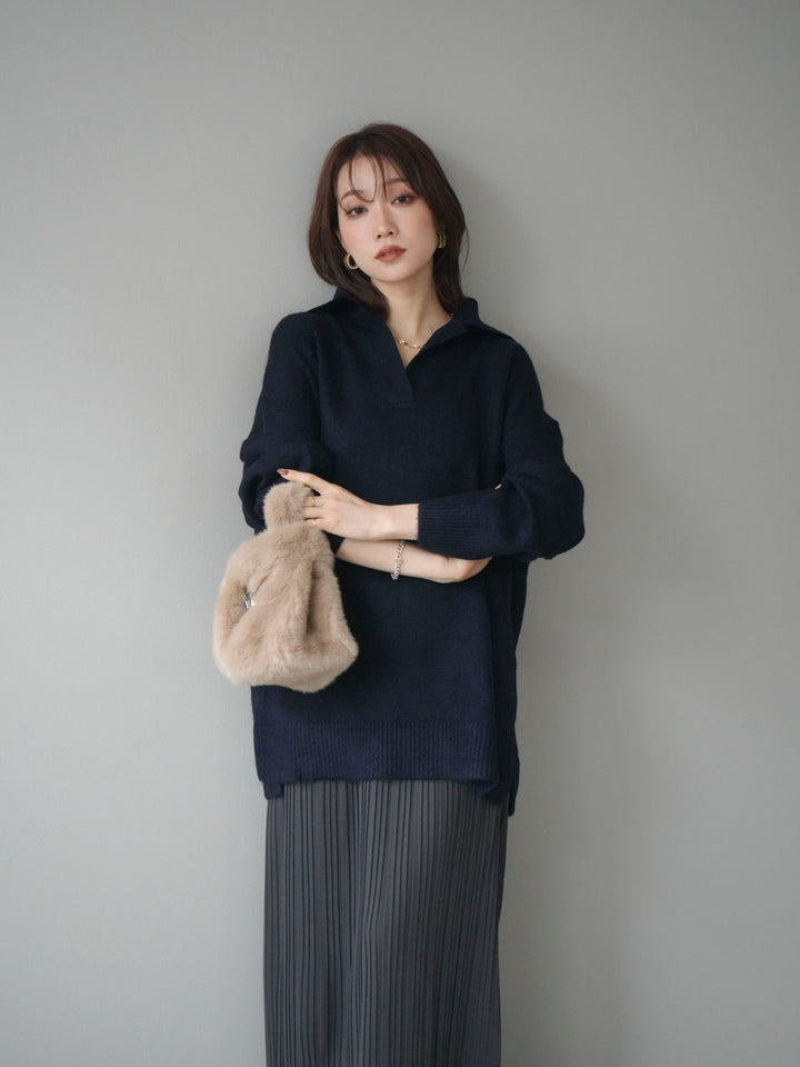 [予約]スキッパーオーバーニットプルオーバー/navy