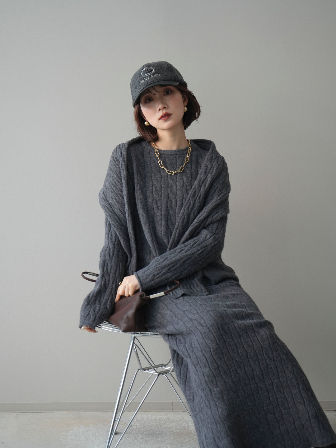 [SET]ストール付ケーブルニットプルオーバー&ロングスカートSET UP(2set)