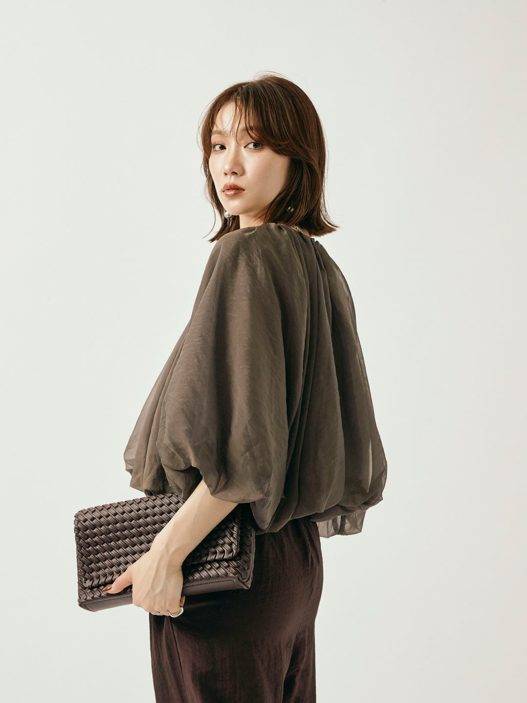 【Allure】[SET]オーガンジーバルーンショートブラウス+オーガンジーバルーンショートブラウス(2set)