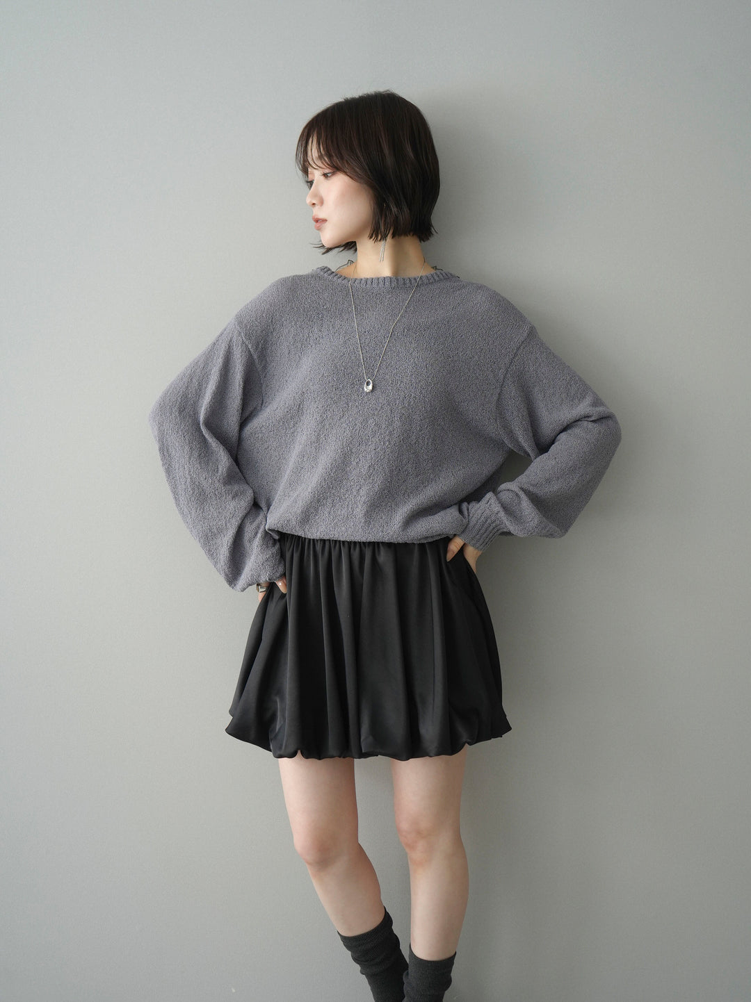[予約]バックシアーフラワーレースニットプルオーバー/gray
