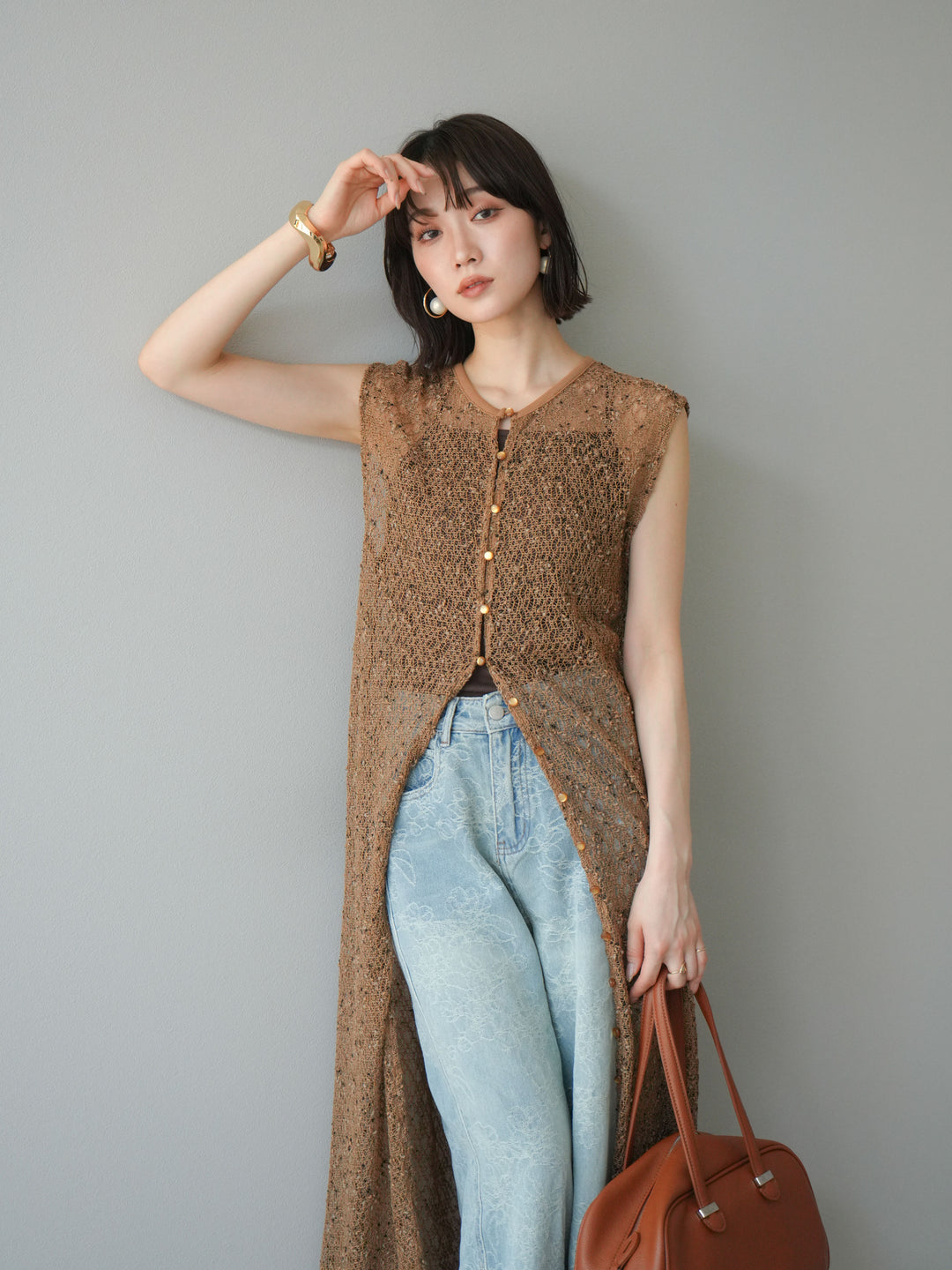 [予約]2WAYネップメッシュワンピース/ブラウン