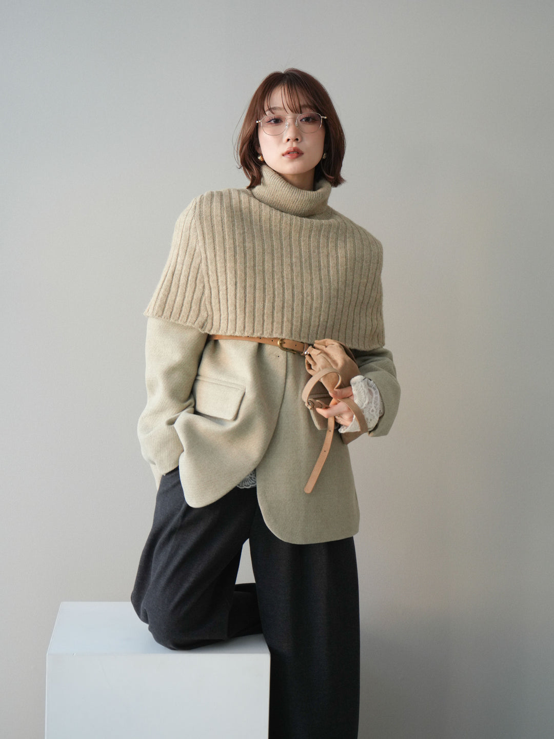 [20%オフ]ケープ付ノーカラージャケット/ivory