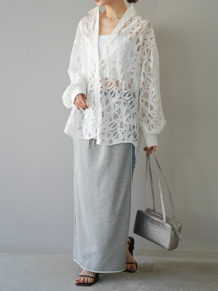 [SET]コードレースオーバーシャツ+デニムドッキングスウェットスカート(2set)