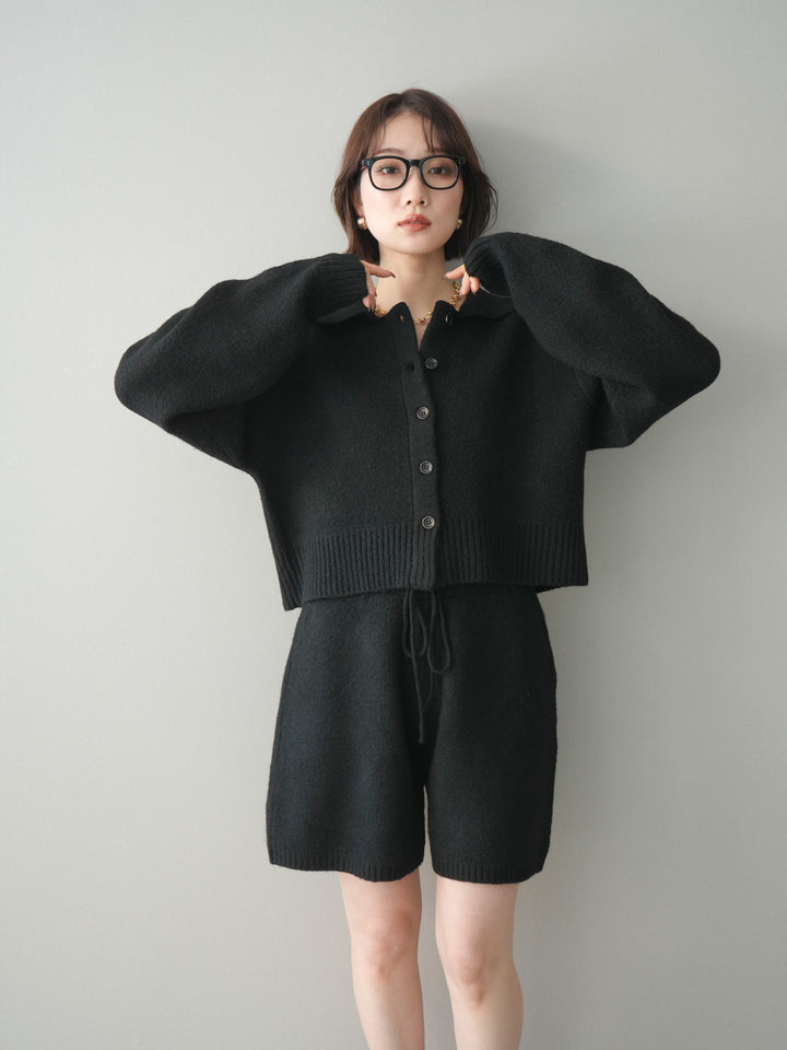 [予約]メランジニット襟付きクロップドカーディガン/black