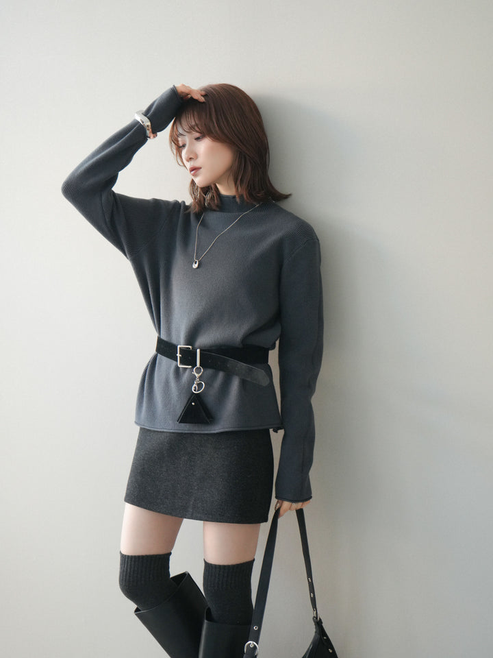 [SET]ボトルネック裾カールリブニットトップス+ボトルネック裾カールリブニットトップス(2set)