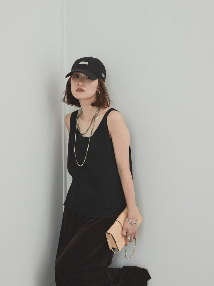 [預購] Washer Satin 薄紗多層背心/黑色