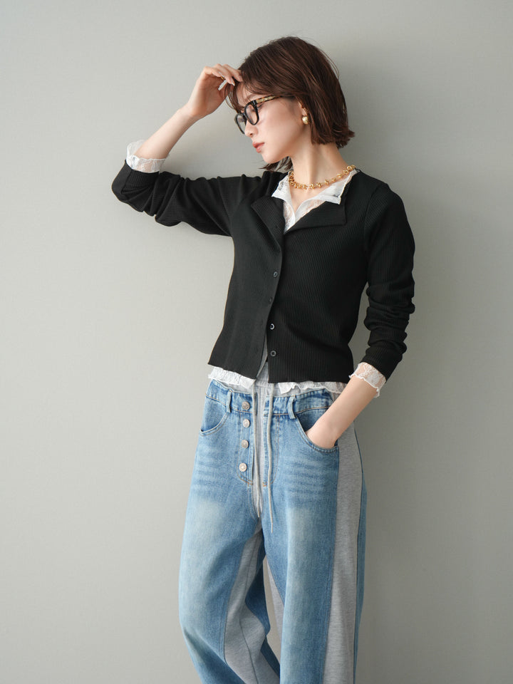 [SET]レースドッキングテレコリブカーディガン+選べるアクセセット(2set)