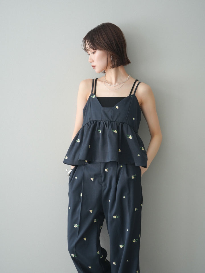 [SET]フラワー刺繍ビスチェ+フラワー刺繍タックパンツ(2set)