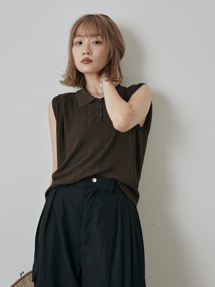 [予約]ランダムリブポロニットベスト/ブラウン