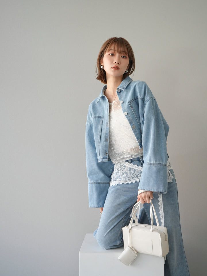 [予約]BIGカフスデニムショートシャツ/ブリーチ　