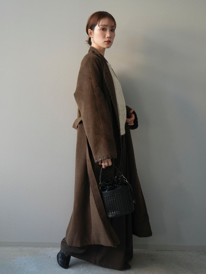 [SET]ハンドステッチ裏中綿ロングコート+選べるアクセセット(2set)