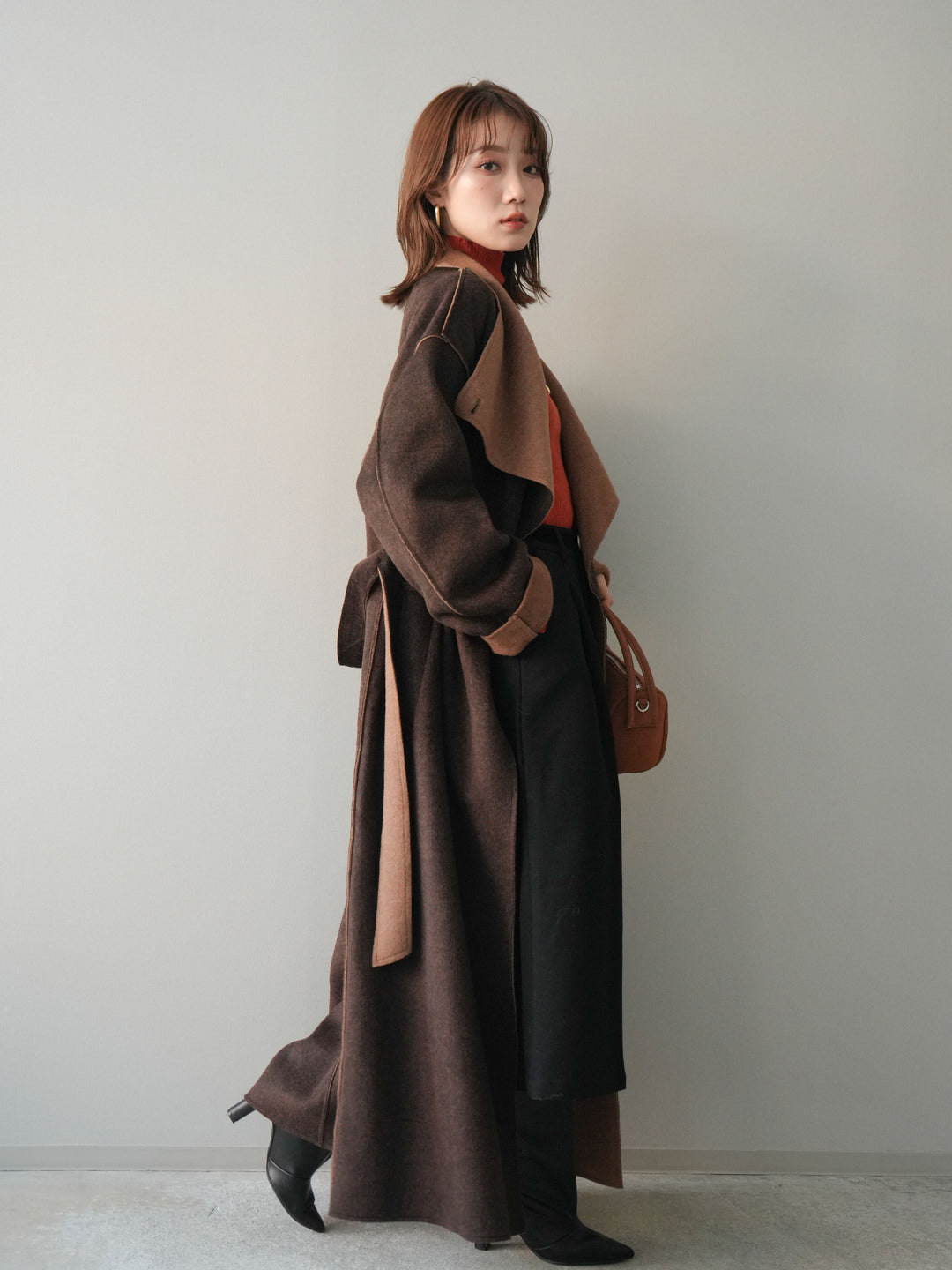 [SET]ベルト付ウールタッチミディアムパンツ+ベルト付ウールタッチミディアムパンツ(2set)