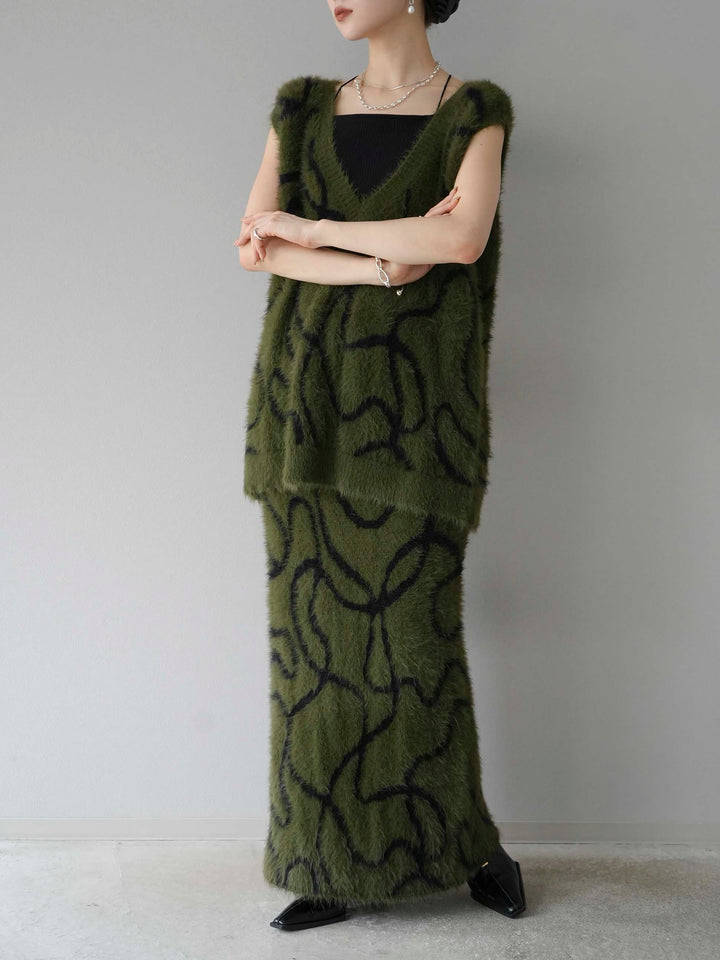 [SET] 線狀毛絨針織背心 + 線狀毛絨針織裙 (2套)